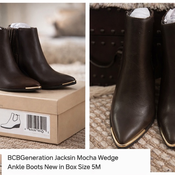 NIB NEW BCBGeneration Jacksin Mocha Wedge Ankle Boots Size 5M - Picture 3 of 11